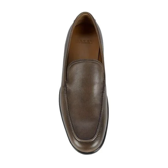 NEW $650 Bally Mils Loafers!8Coffee Brown Textured Leather Bally display picture 2